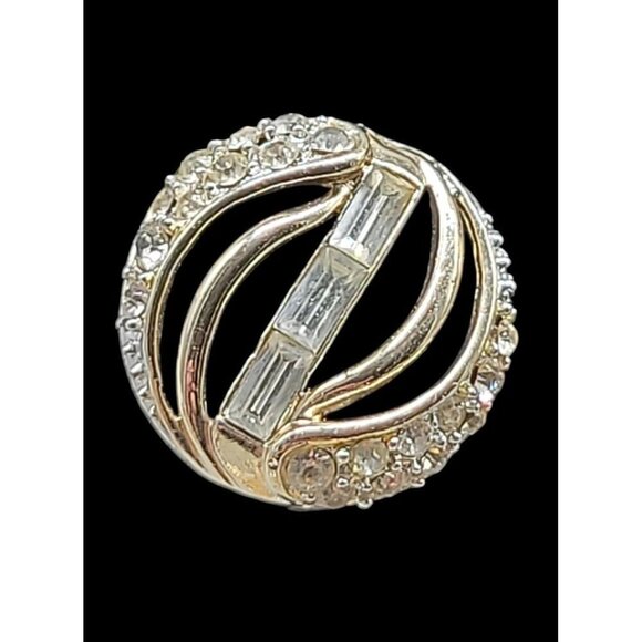 Kramer Vintage Clip One Earrings Diamante Gold Tone Round Studs High End Estate - Picture 10 of 11